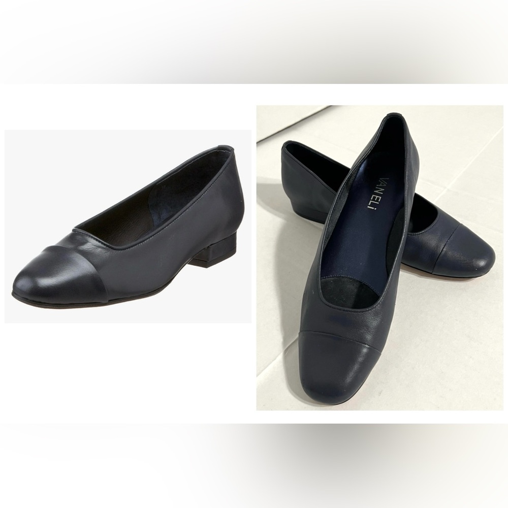 VANELI Women's Navy Leather Flats Ballet Flats Casual Nappa leather upper